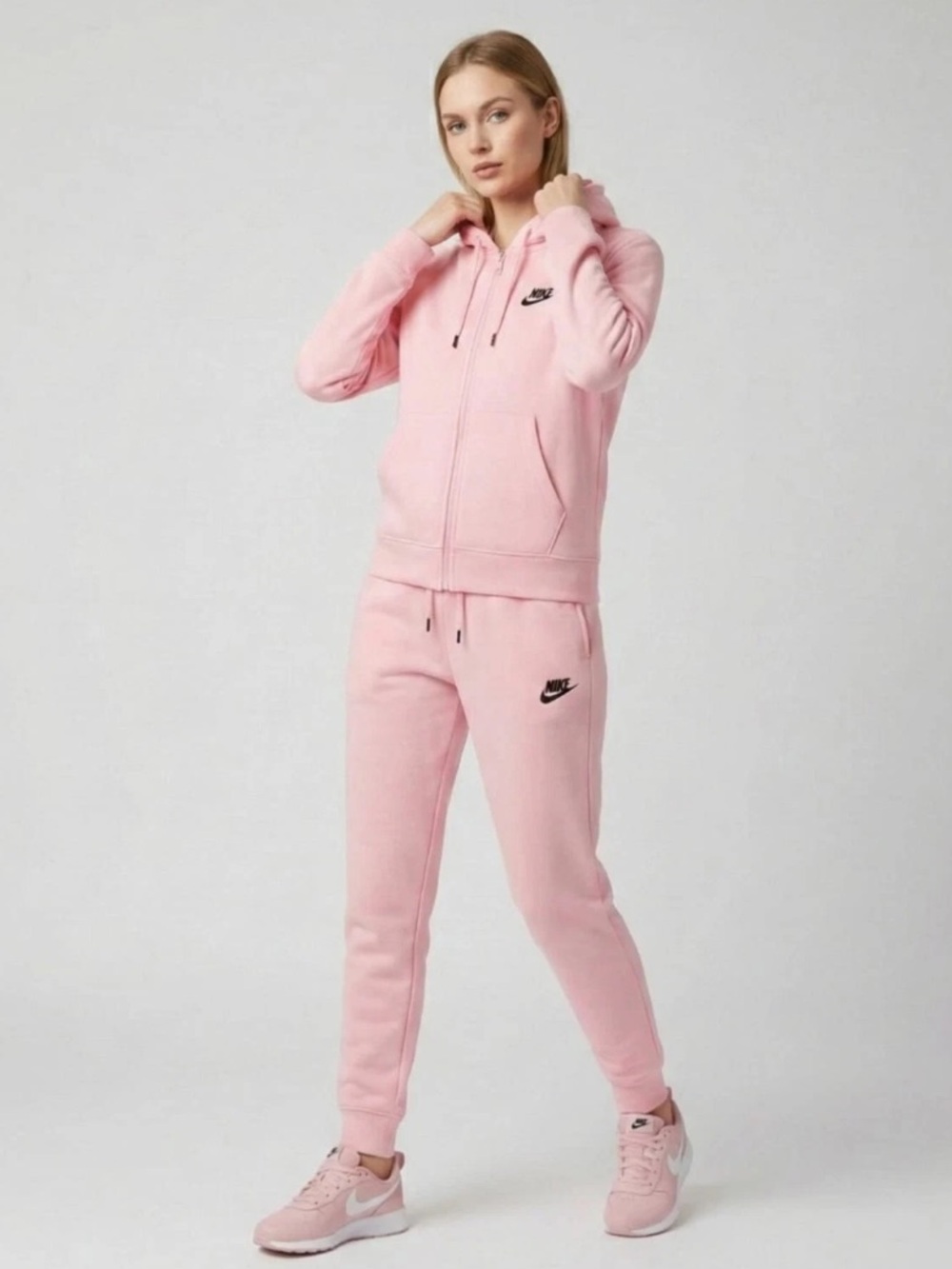 Nike Pale Pink Blush Tracksuit Full Zip Hoodie & Pants To Match Jogger - L